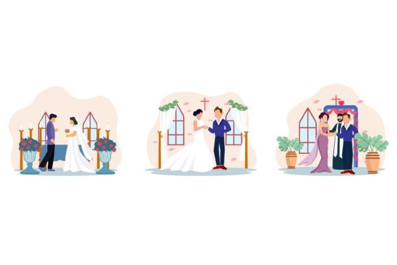 Elegant Vector Art for Wedding Church Ceremony Flat D Designs