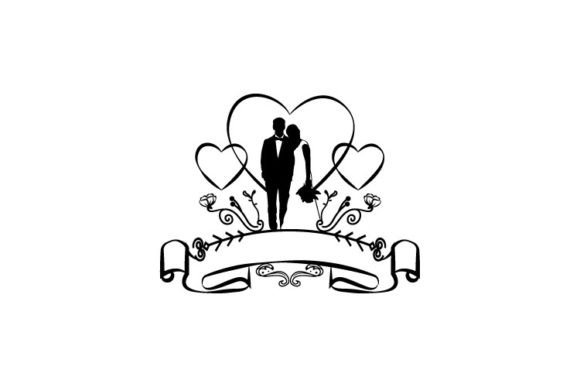 Elegant Wedding Silhouette Couple Banner Ribbon Designs