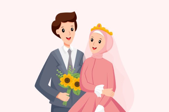 Islamic Wedding Couple Character Design
