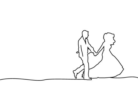 Line Art Wedding Couple Design Vector: Elegant Design Assets